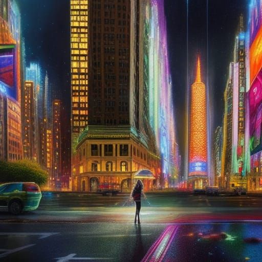 Dystopian New York: Woman with Teddy Bear