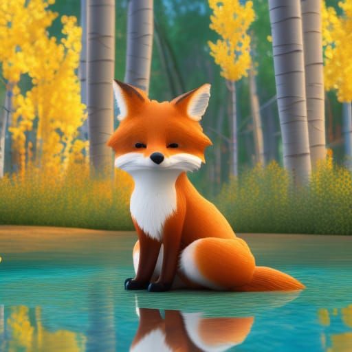 Disney Cute Fox by Pond in Sunlight