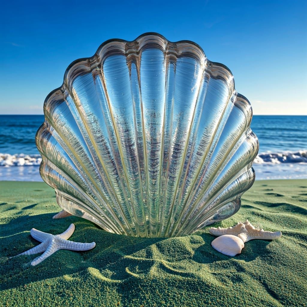 Giant Glass Shell on a Colorful Beach