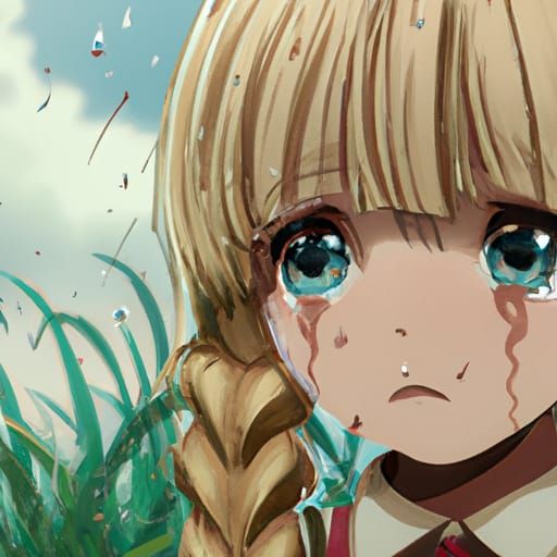 Girl Crying in Anime Key Visual Style