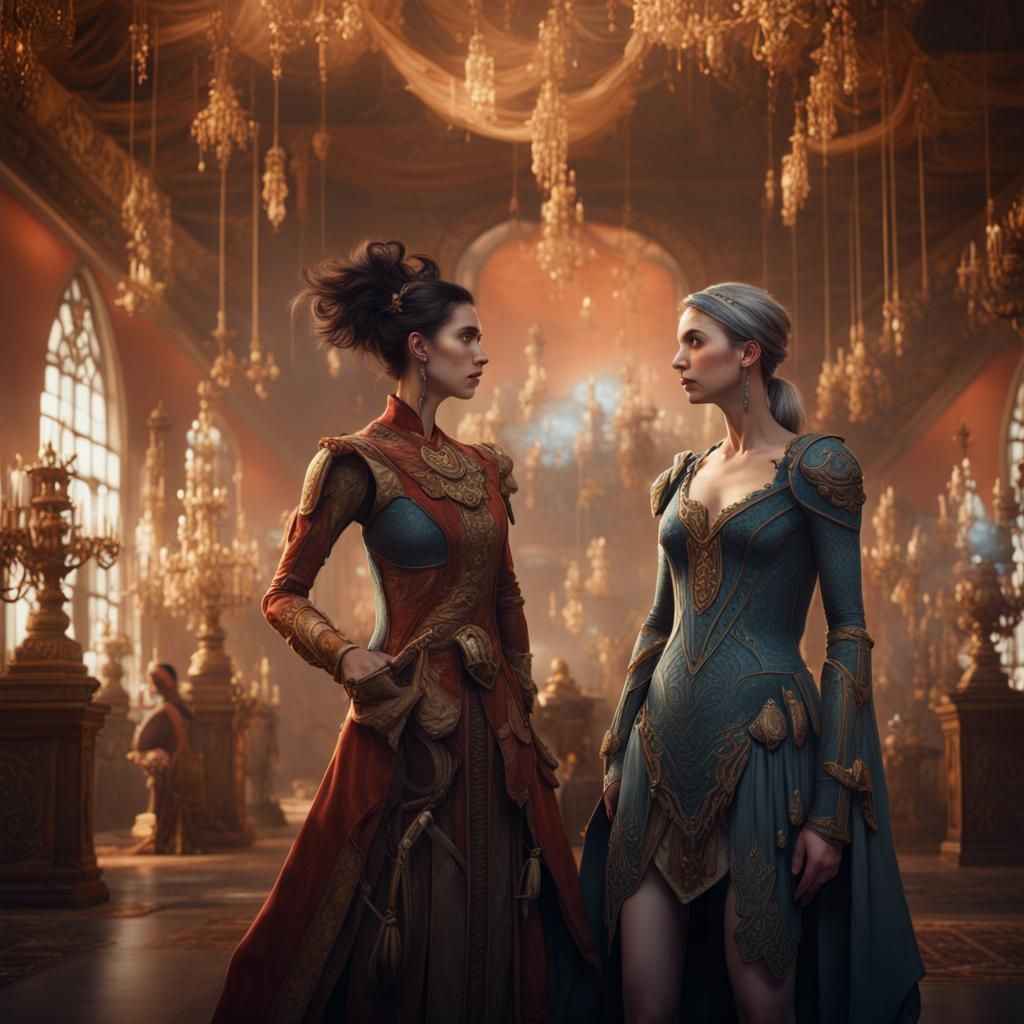 Victorian Women in Ballroom: Detailed Fantasy Art