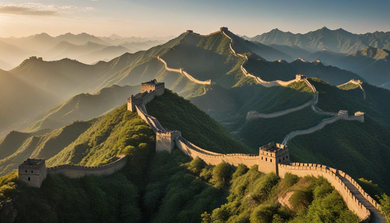 Great Wall of China at Dawn in Golden Sunlight