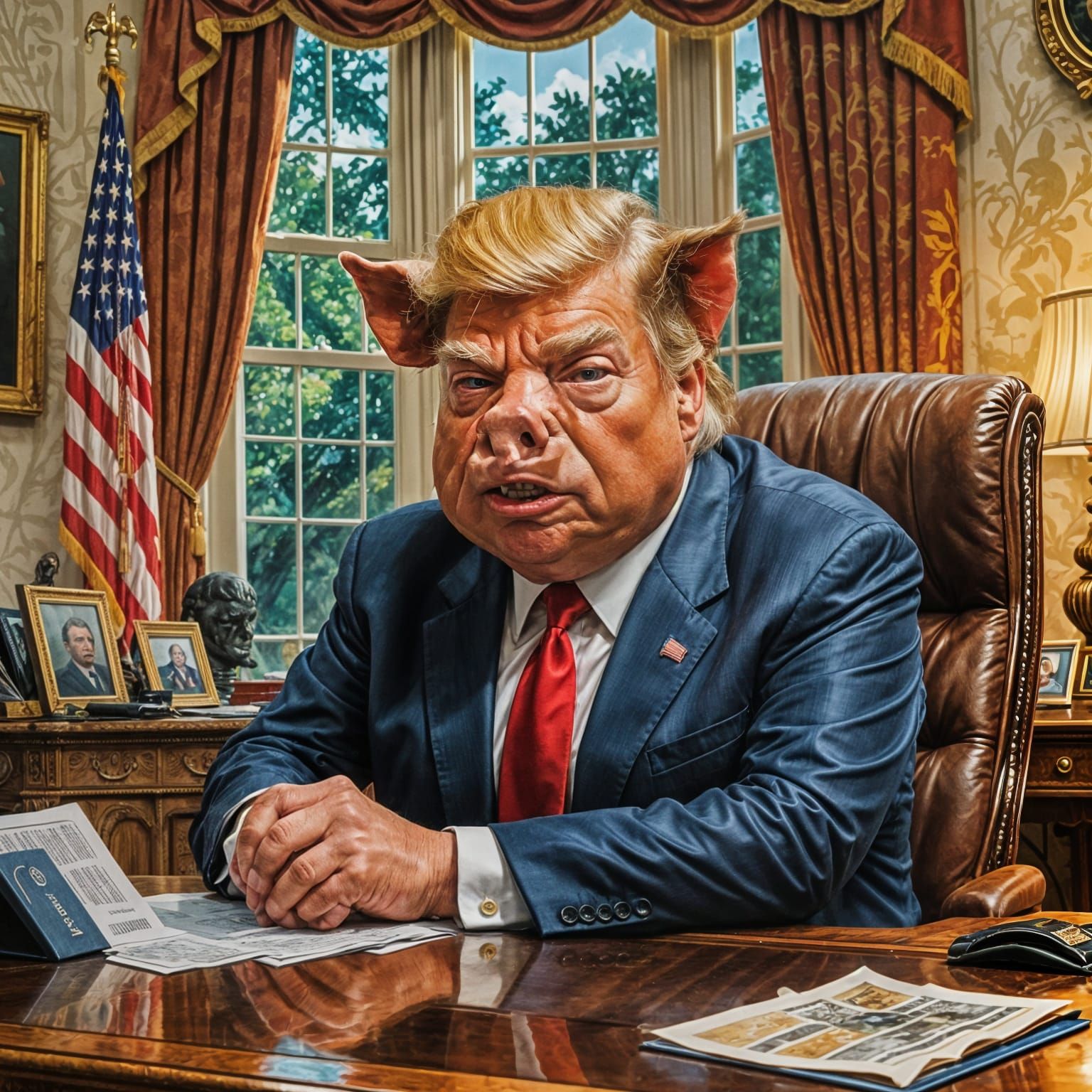 Trump-Era Oval Office Politics in a Fiery Pig's Gaze