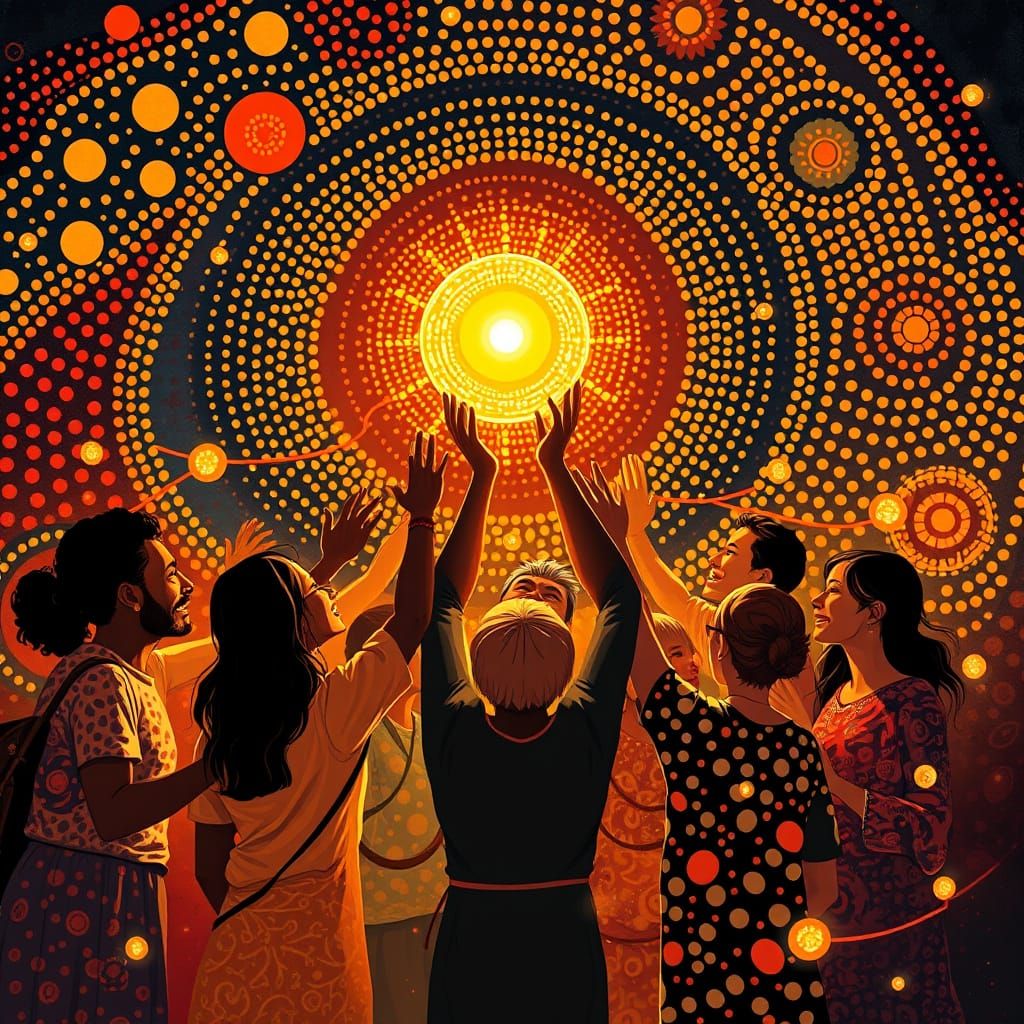 Diverse Group Shares Glowing Orb of Joy