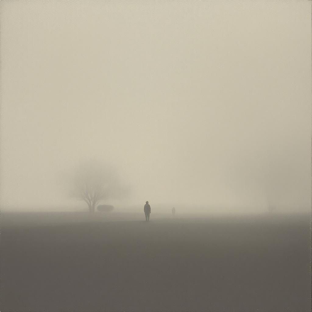 Fog-Covered Landscape in Soft Grey Tones