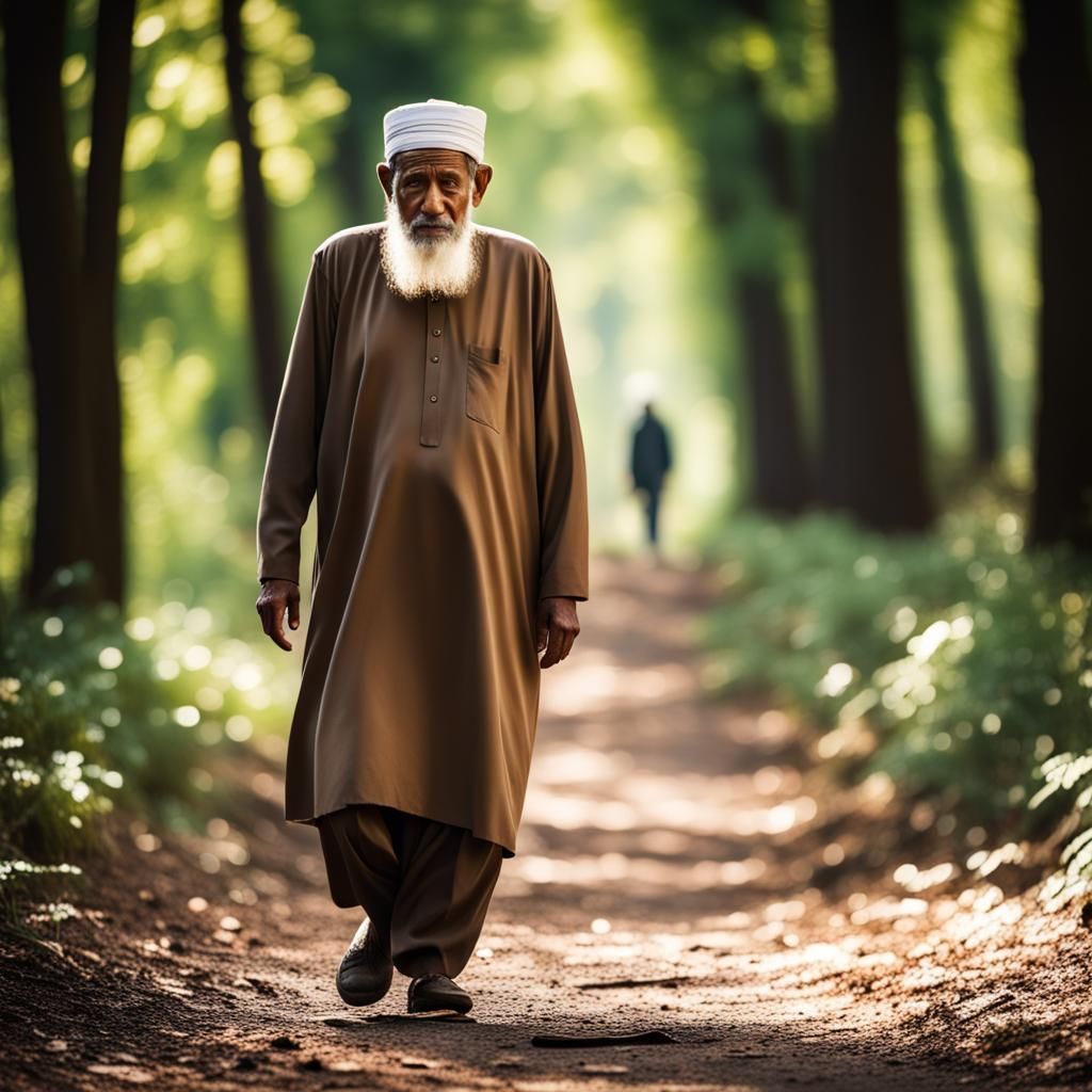 Muslim Man Walks Through Forest: Professional Photography