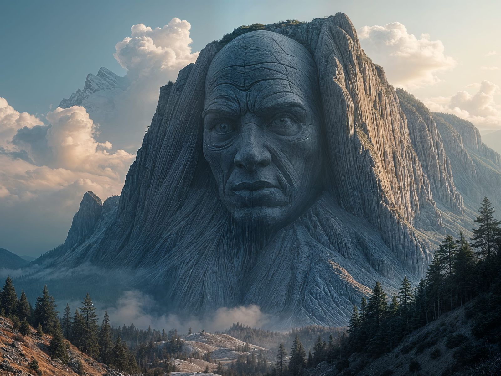 Hyperrealistic Mountain Face Carving in High Definition