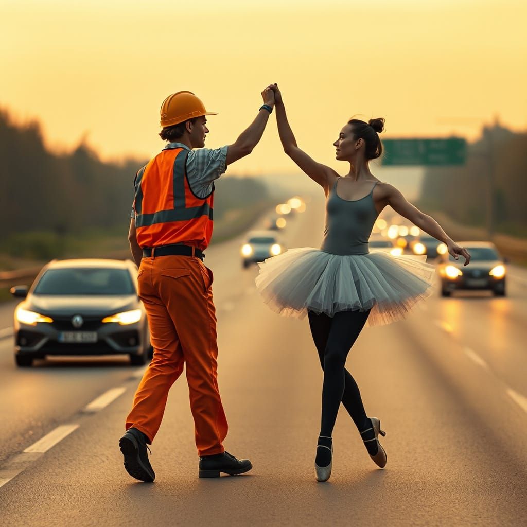 Dynamic Duet on the Autobahn - Vibrant Dance