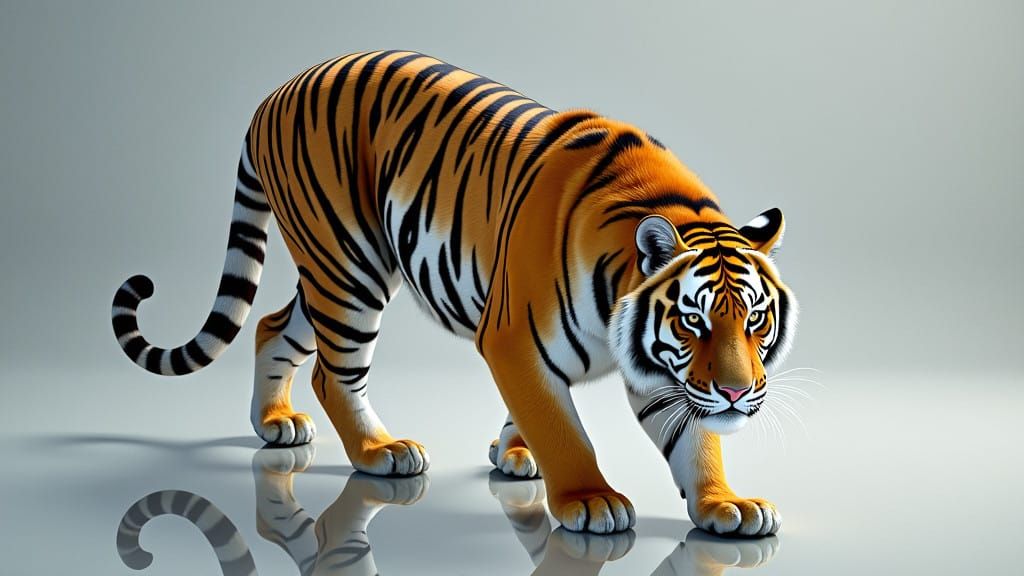 Chrome Glass Tiger Reflection in Hyperrealistic Style