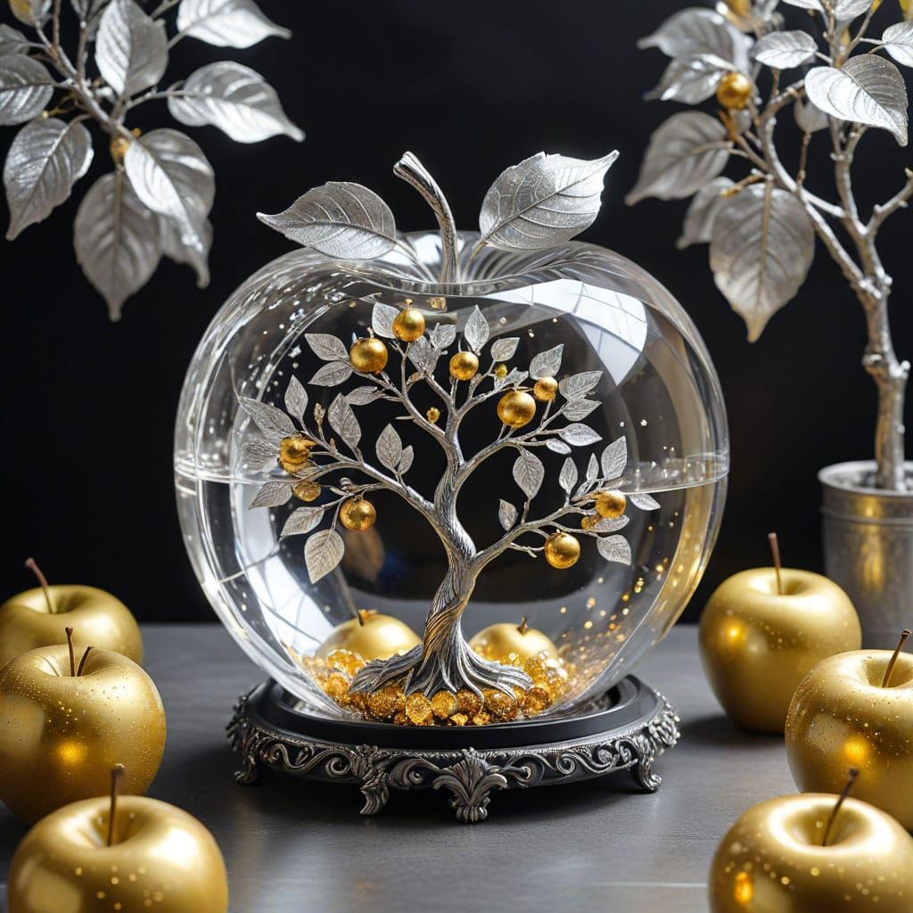 Mystical Crystal Apple Tree in a Realm of Wonder
