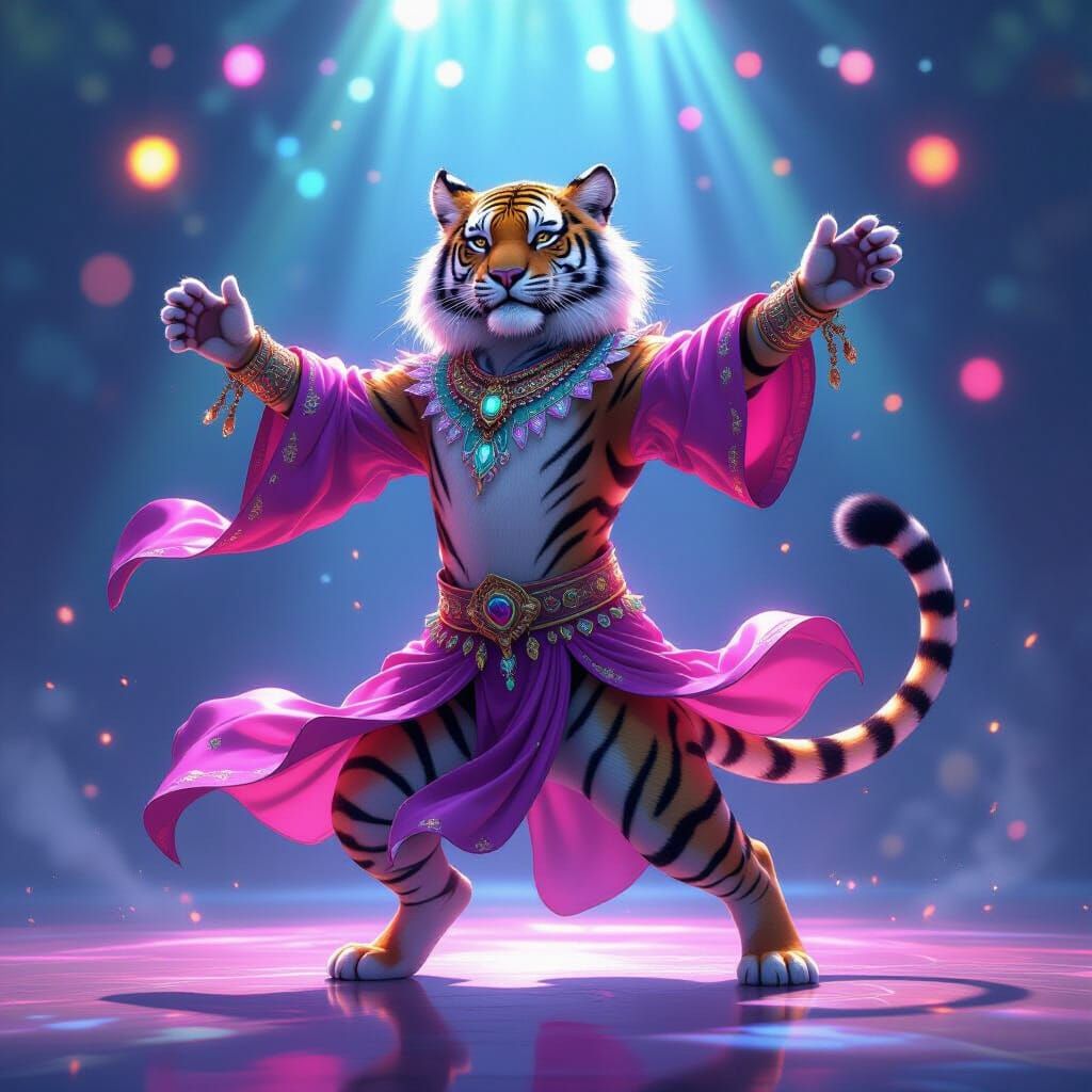 Majestic Liger Dances in Swirling Lights