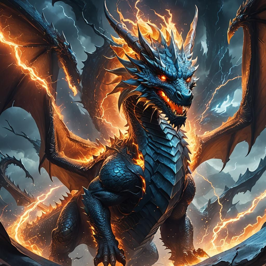 Ice Dragon Emperor Unleashes Lightning, Epic Fantasy Art