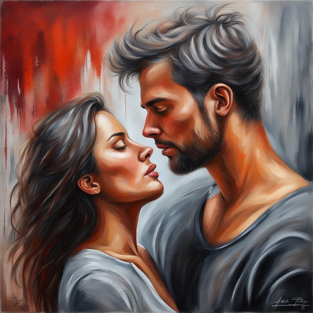 Embracing Couple in Acrylic Painting Style