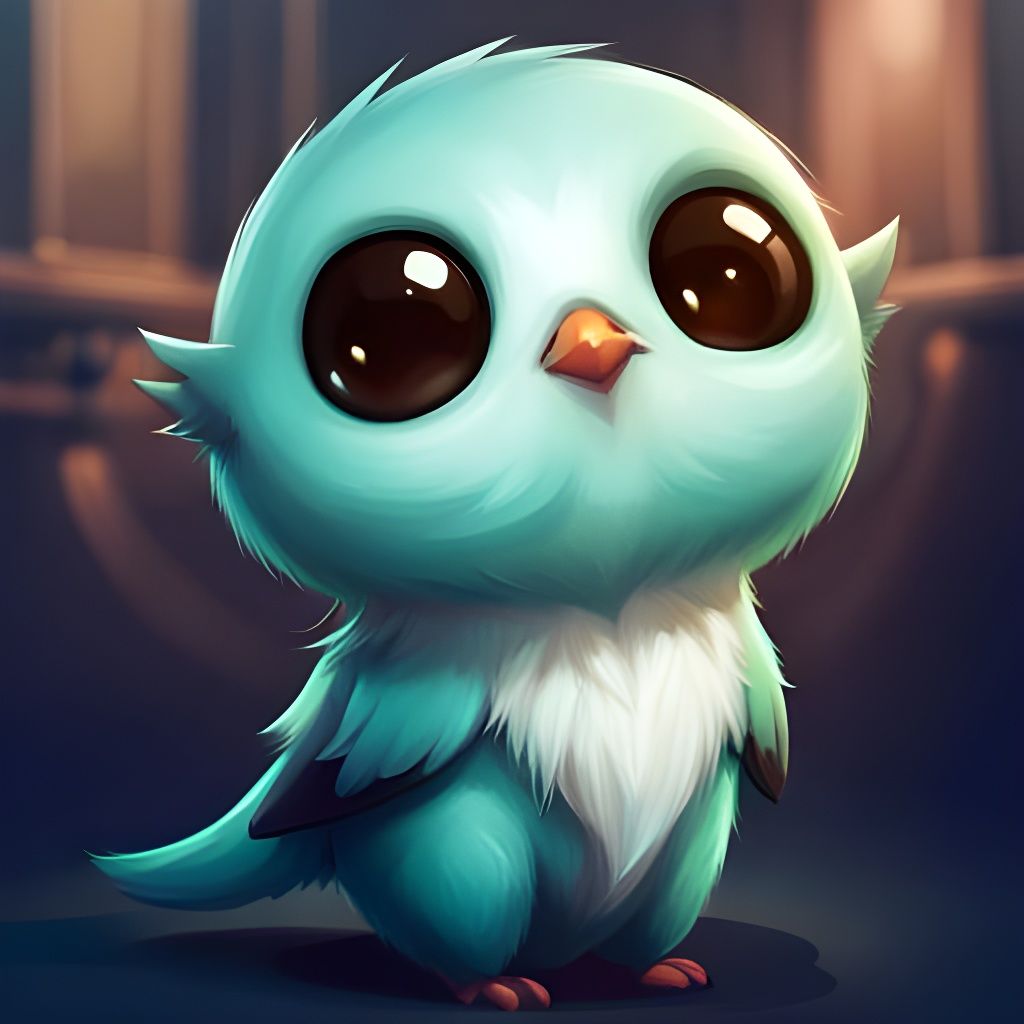 Adorable Chibi Baby Bird Portrait, Digital Illustration