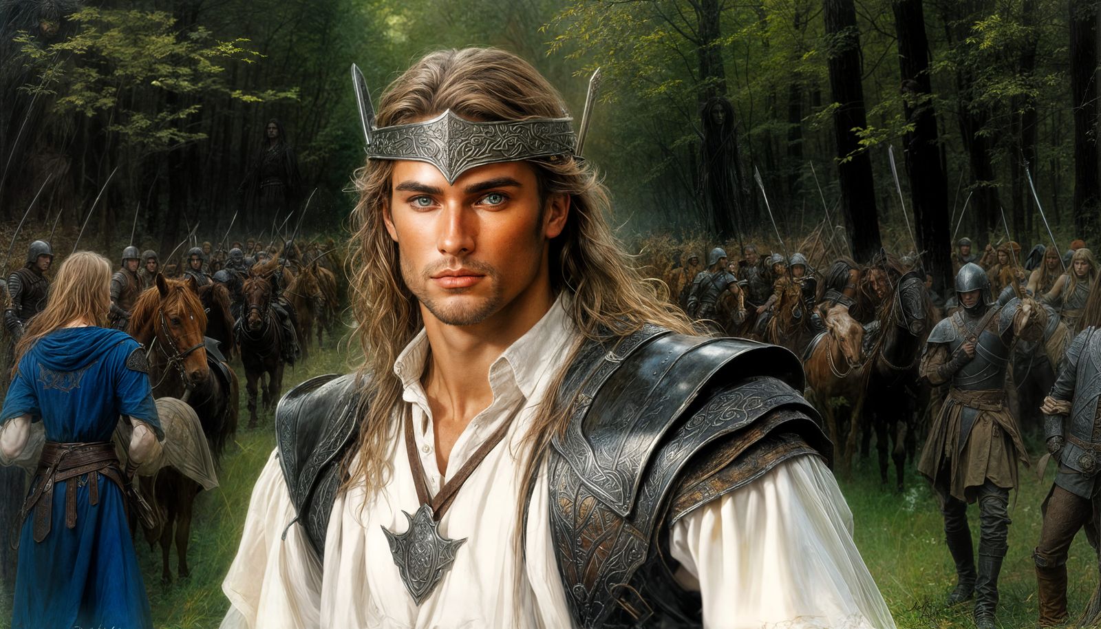 Celtic Warrior in Forest, Fantasy Art Style