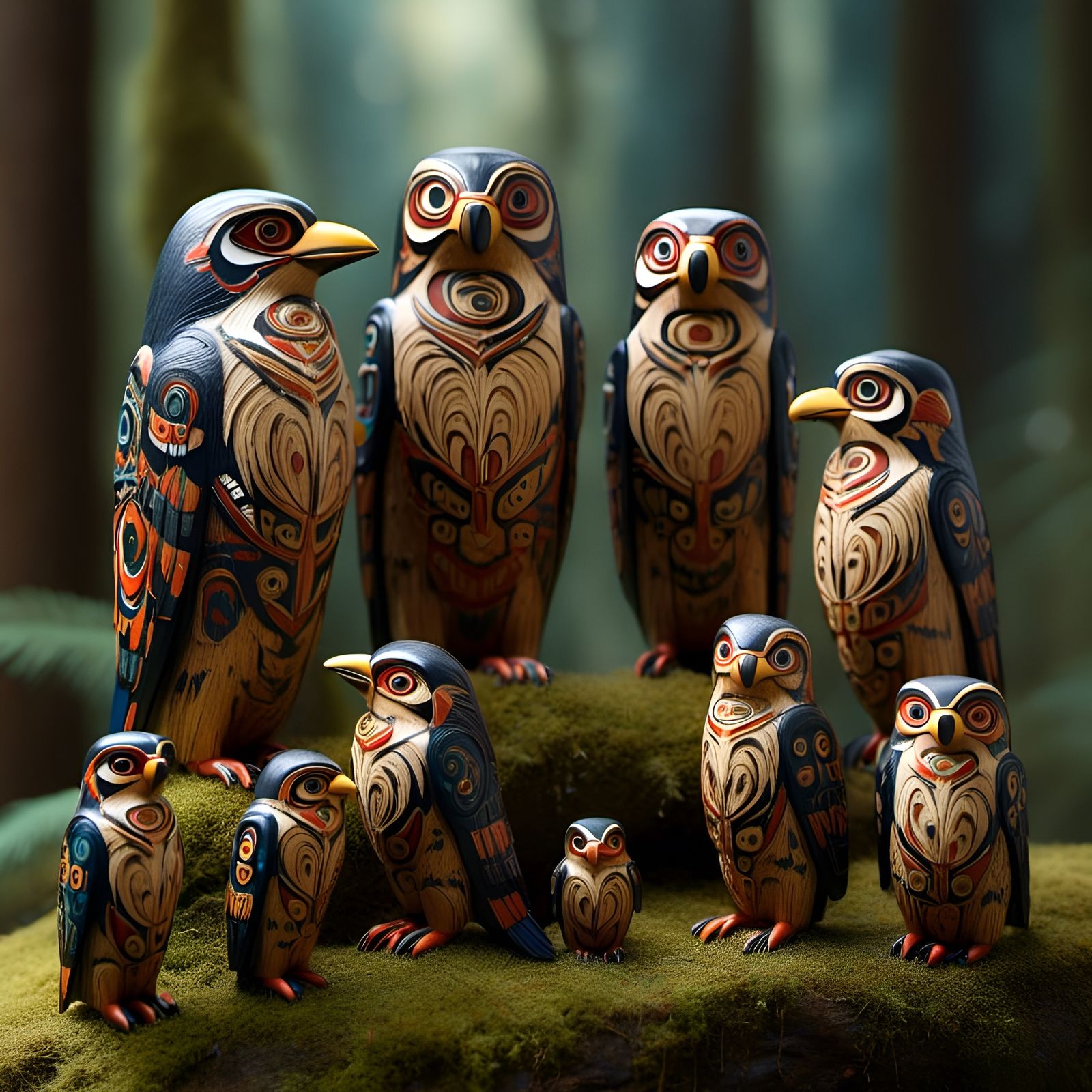 Animal Family Sculpture in Northwest Coast Style