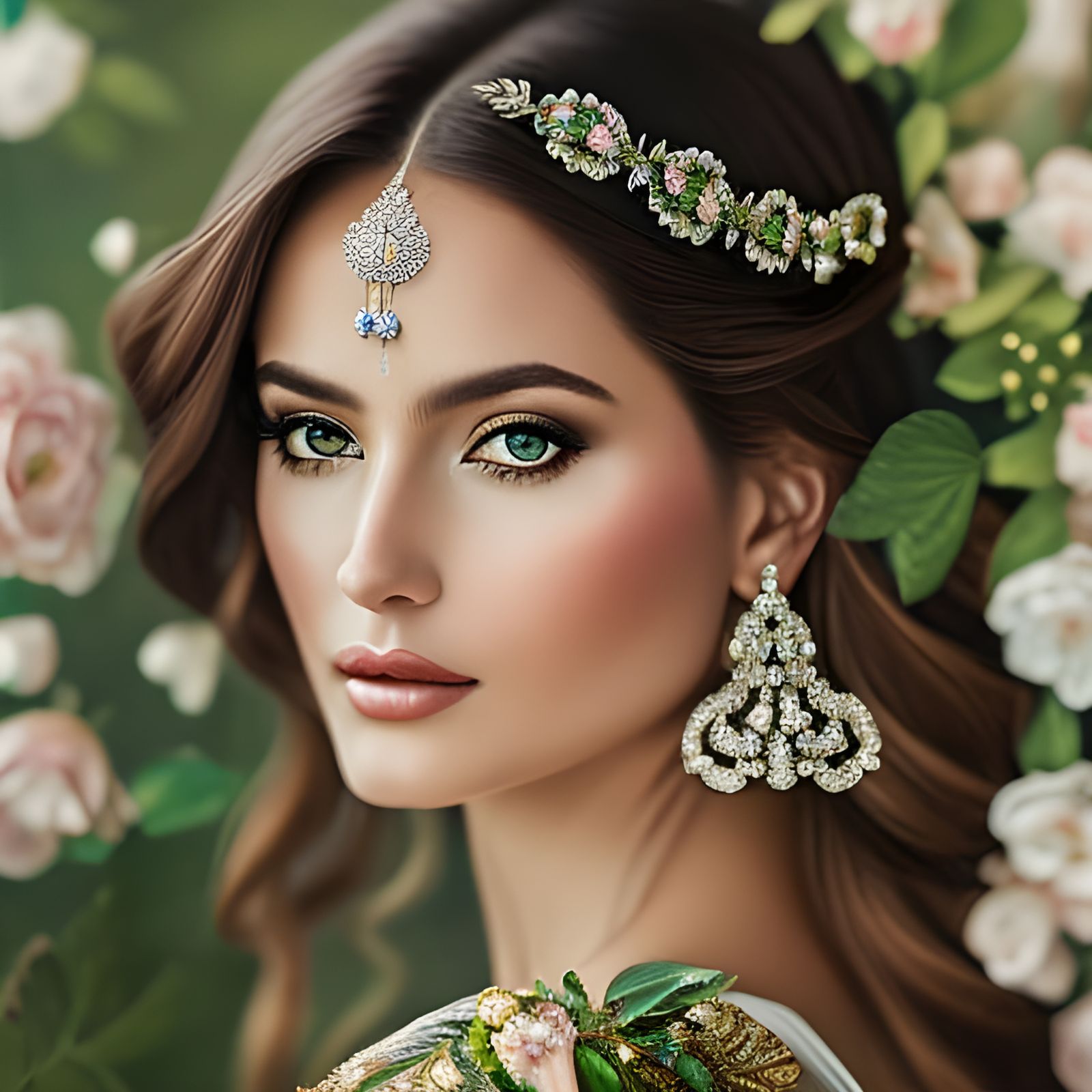 Floral Queen Portrait in Rococo Palace Style