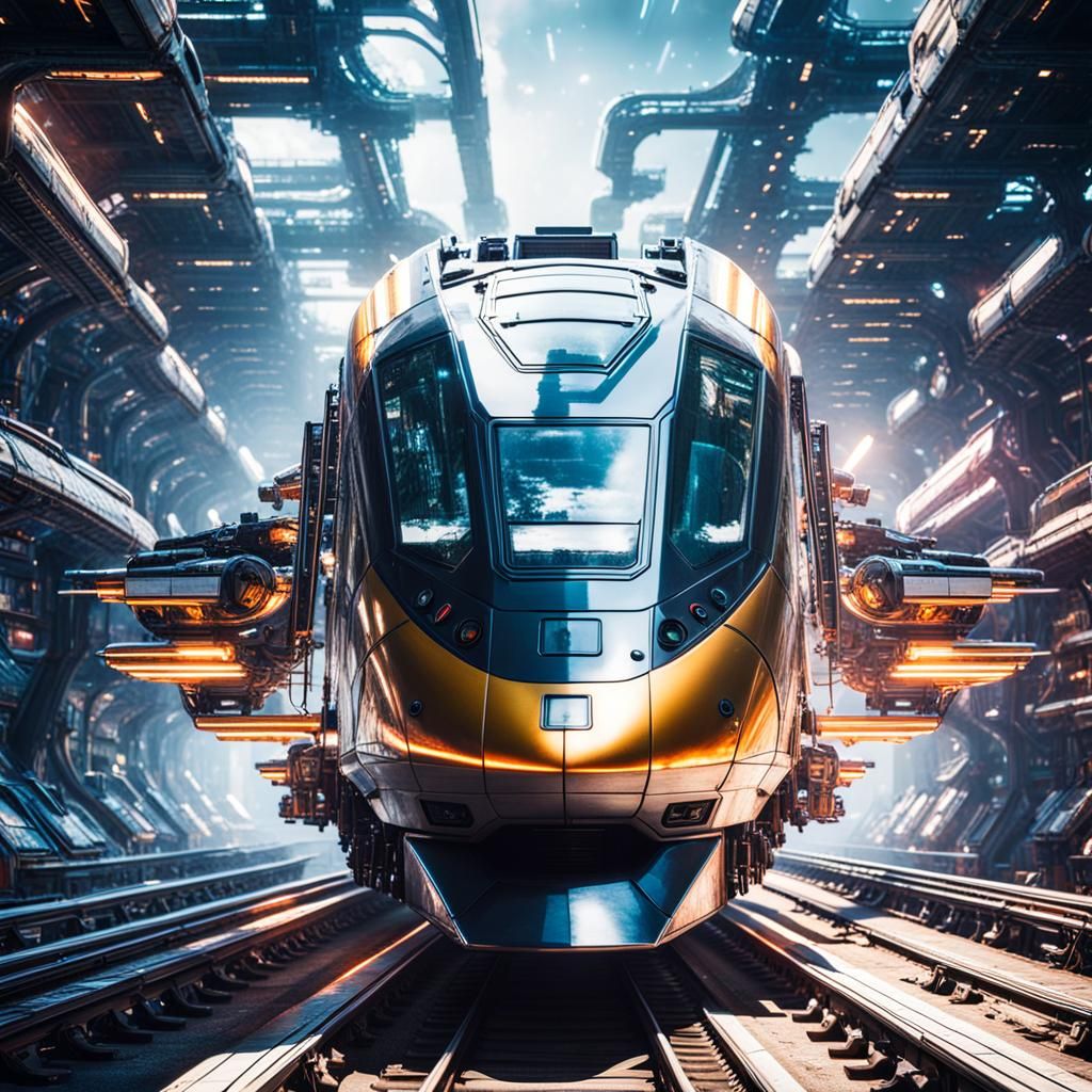 Cyberpunk Train Soaring Through Galaxy: Hyperrealistic Photo