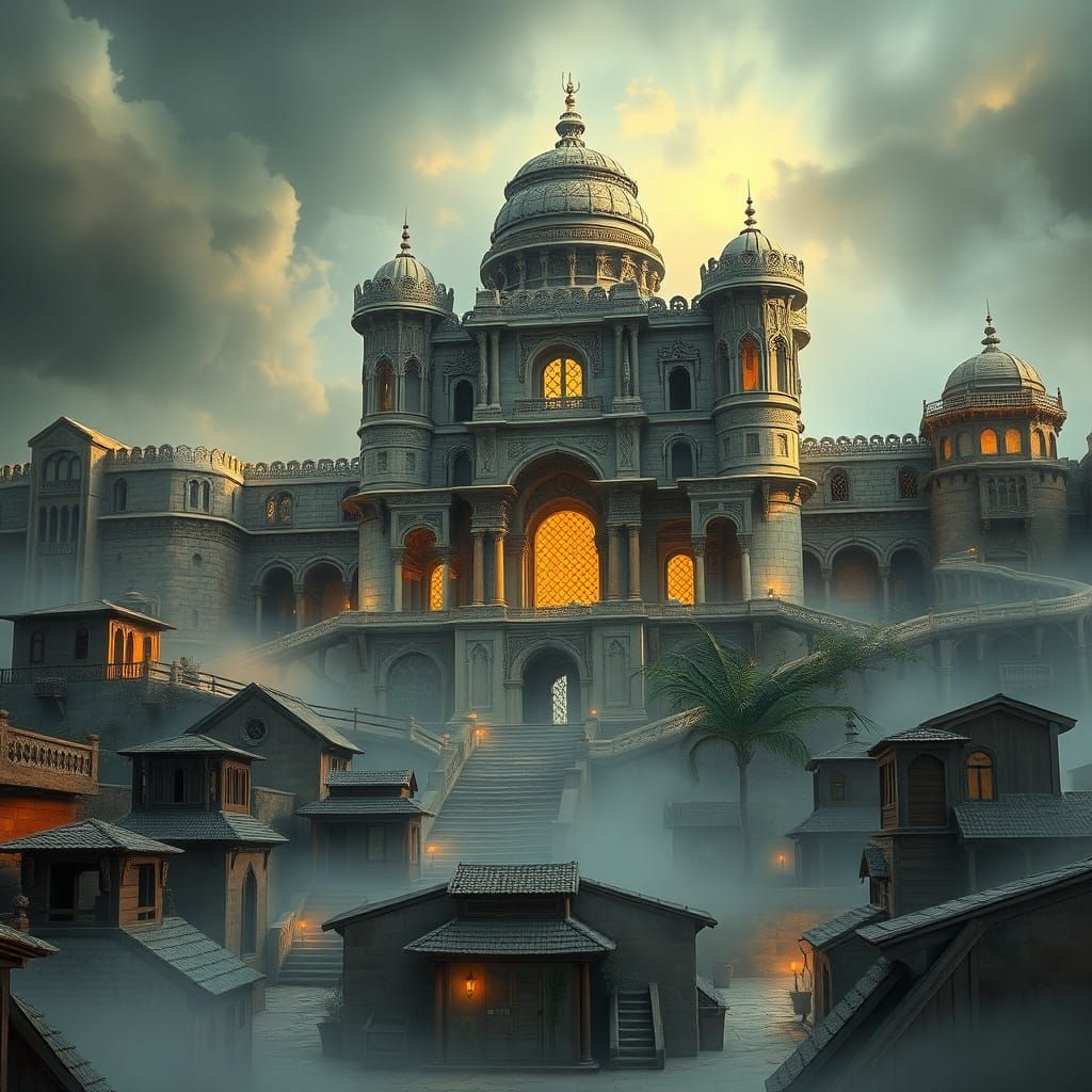 Baroque Arabian Fortress in Golden Mist