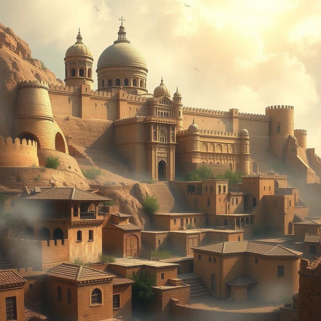 Mystical Baroque Fortress in a Dreamy, Golden Light