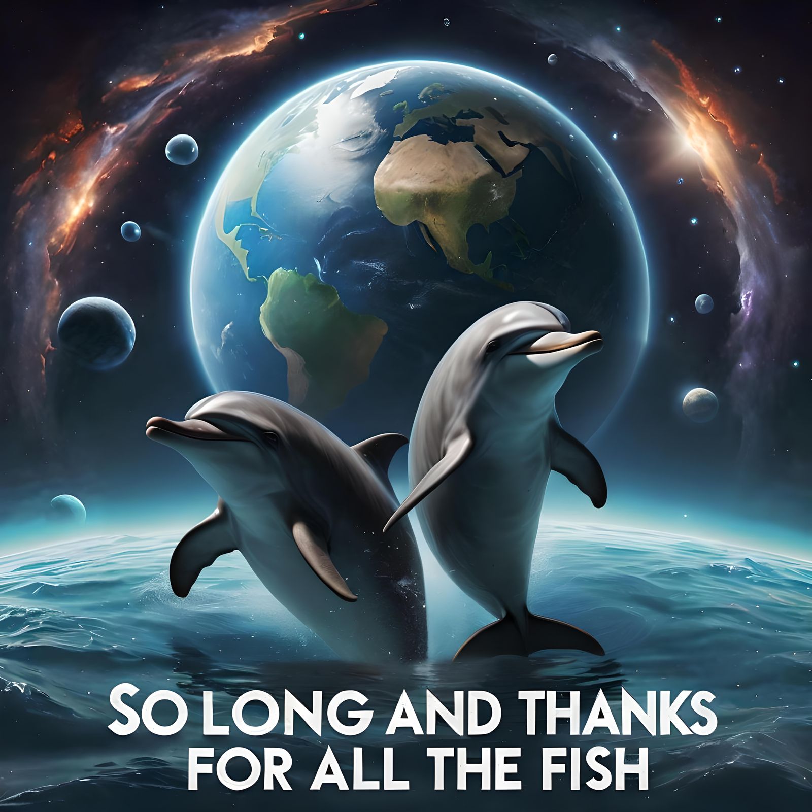 Dolphins Swimming in Outer Space Near Earth