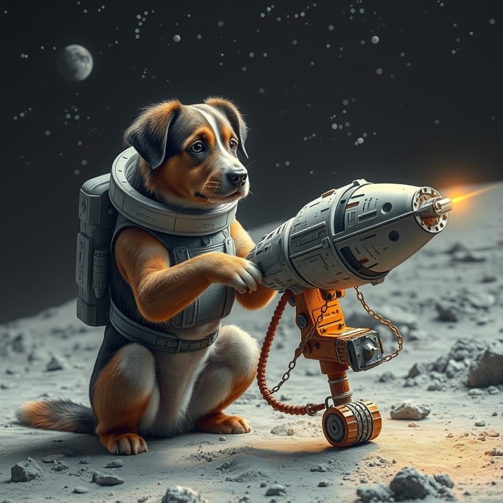 Canine Cosmonaut Repairs His Intergalactic Vehicle