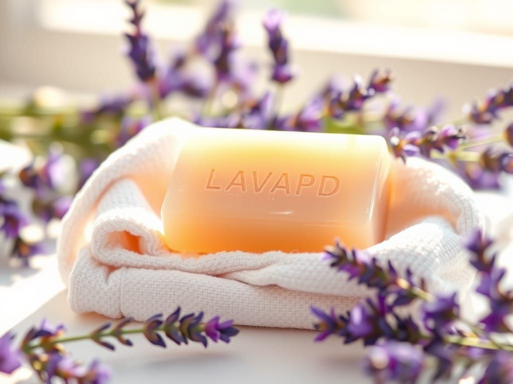 Lavandar Soap, Towels Photo