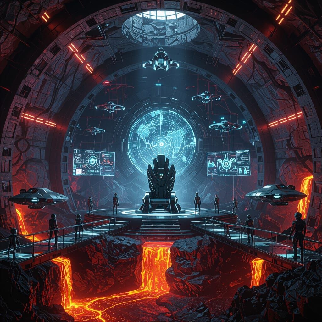 Futuristic Supervillain Lair in Cyberpunk Cavern