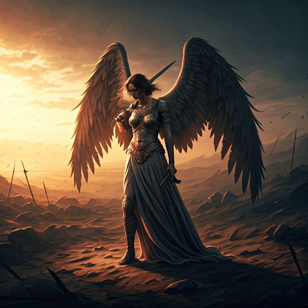 Angel on Ancient Battlefield in Caravaggio Style