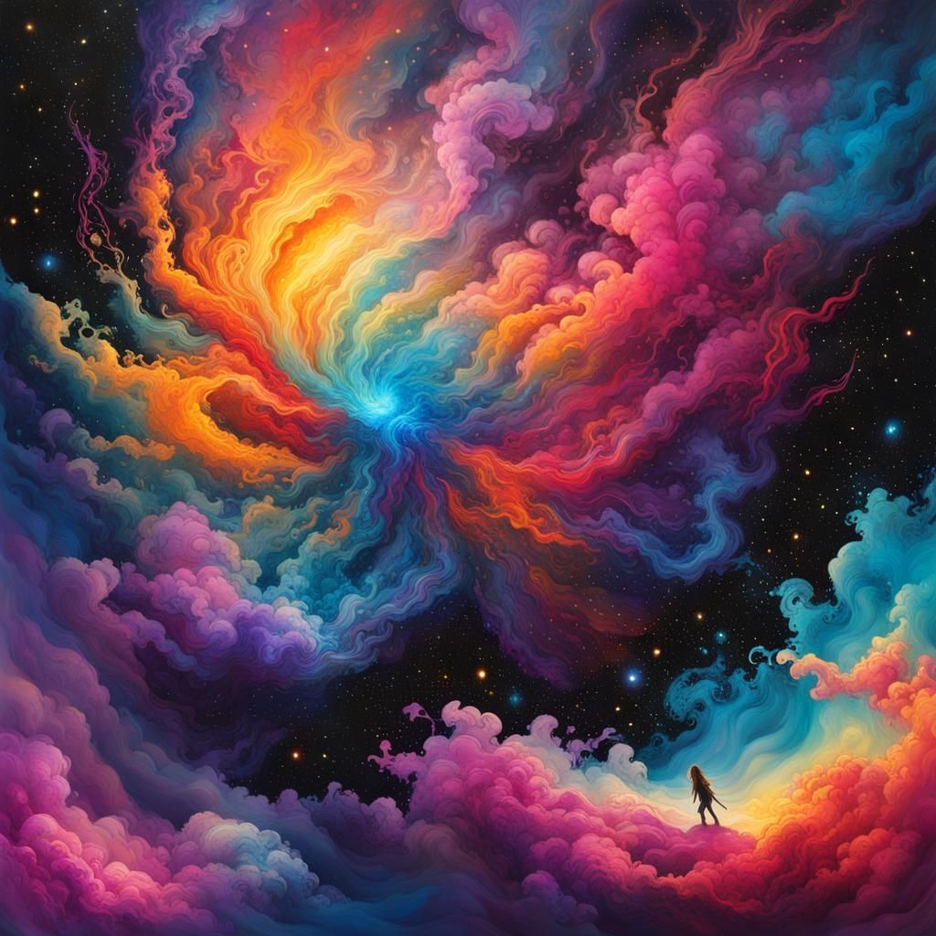 Magical Creature Emerges Through Colorful Rift