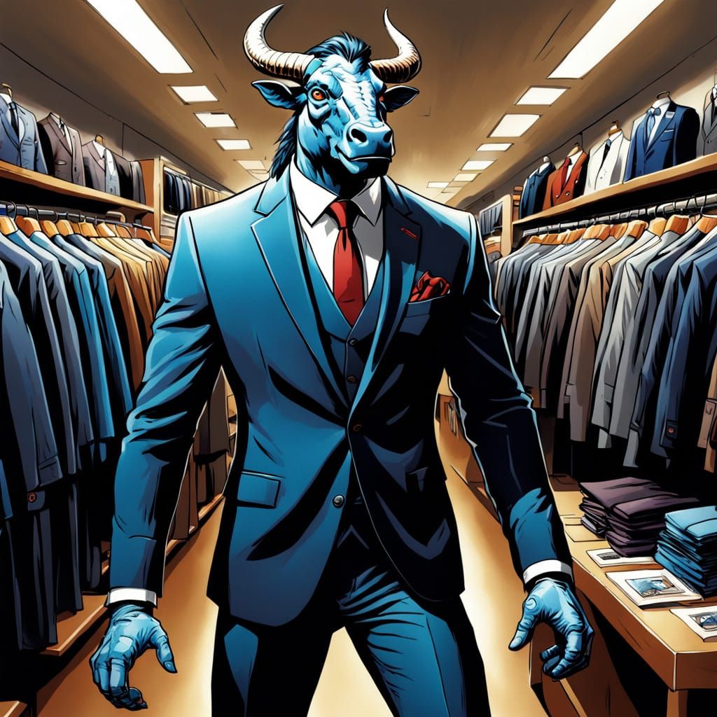 Dracotaur Suit Shopping in Comic Book Style