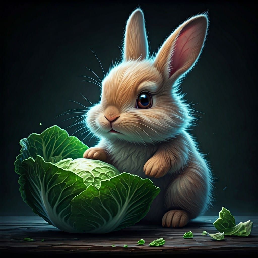 Whimsical Bunny Breaks Through Steel Lettuce in Deep Fantasy...