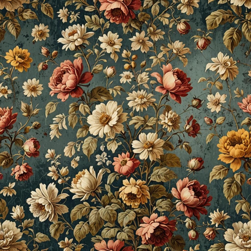 Renaissance Floral Wallpaper with Vintage Flowers