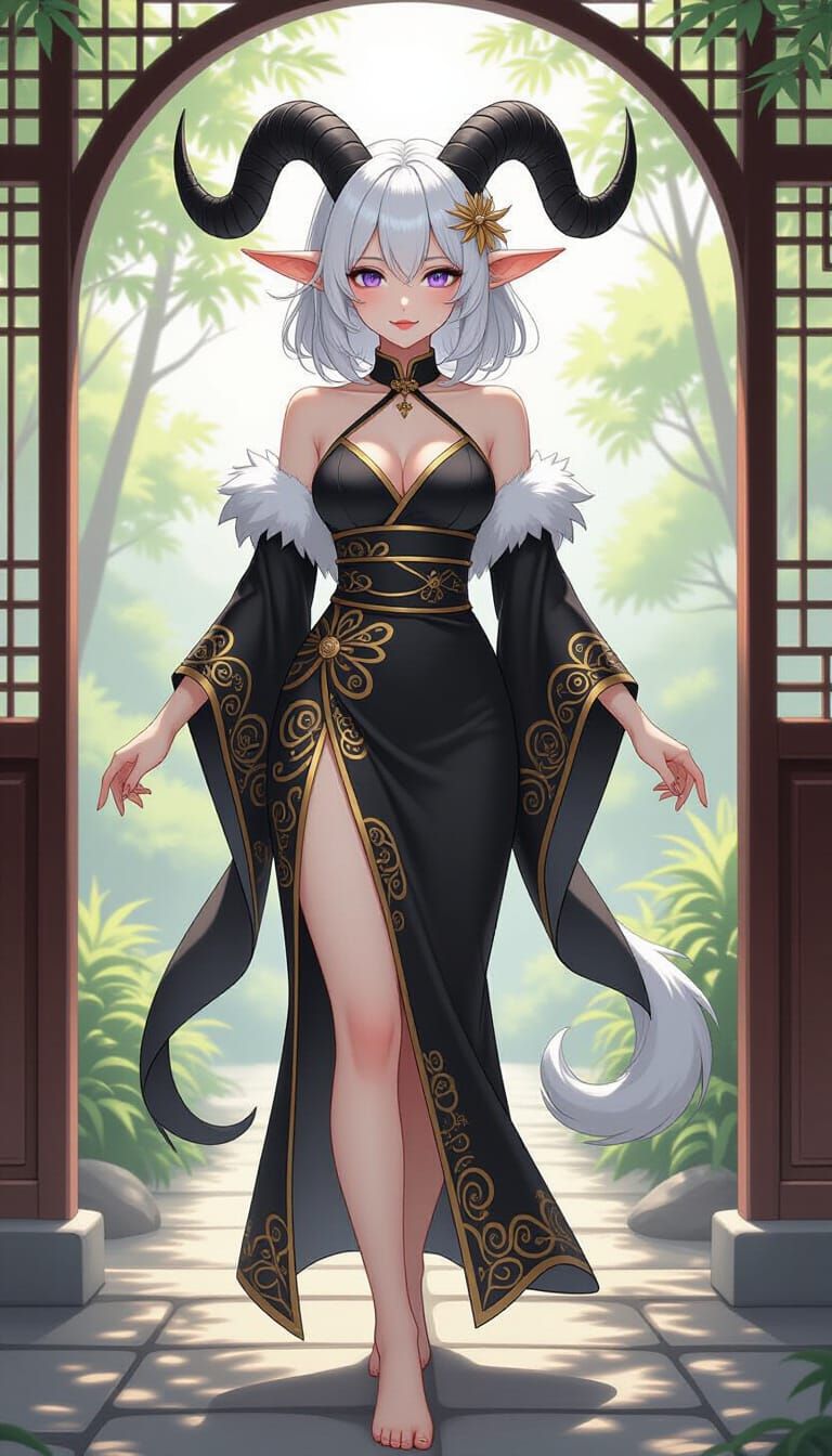 Elegant Female Satyr in Anime Key Visual Style
