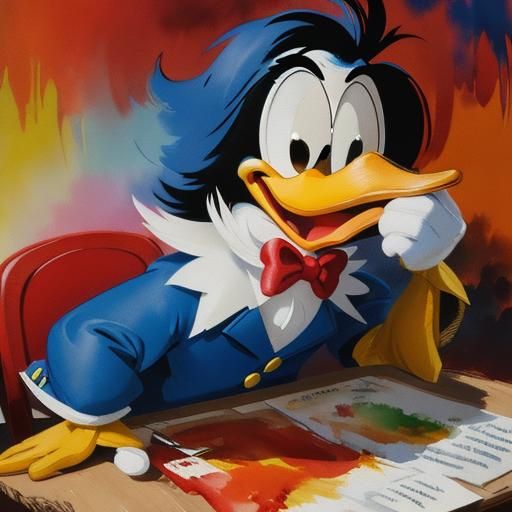 Donald Duck and Scrooge Fight in Gouache Style