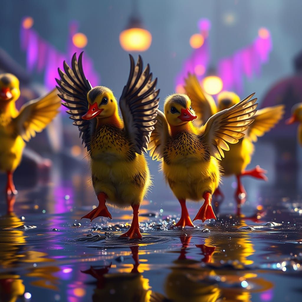 Dancing Ducklings in Dark Fantasy Style