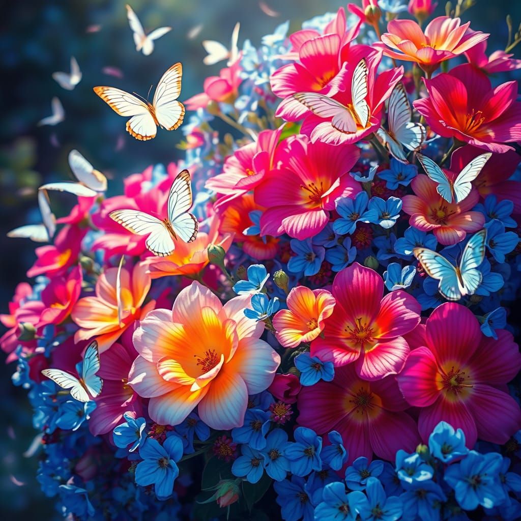 Floral Bush with Butterflies in Fantasy Realism