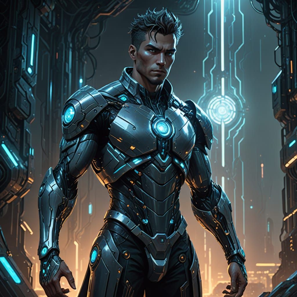 Cyber-Mage in Futuristic Digital Painting Style