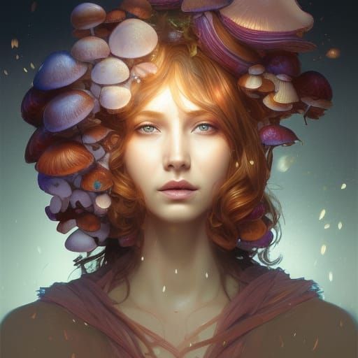 Mushroom Woman Portrait in Hyperdetailed Style