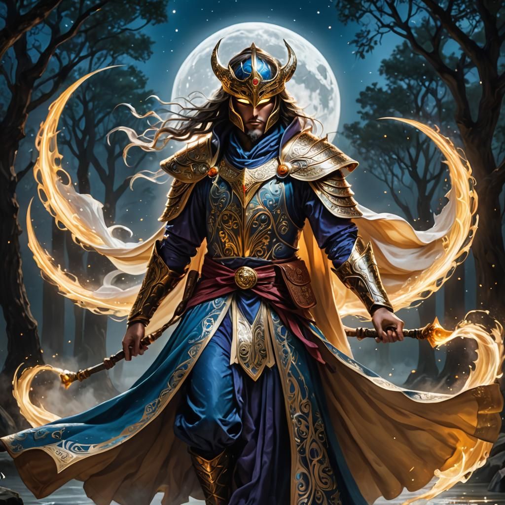 Battle Mage in Mask with Flowing Robes
