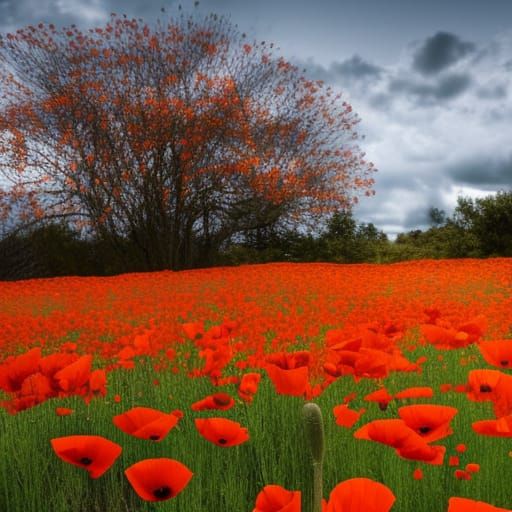 Steampunk Engine in Poppy Field