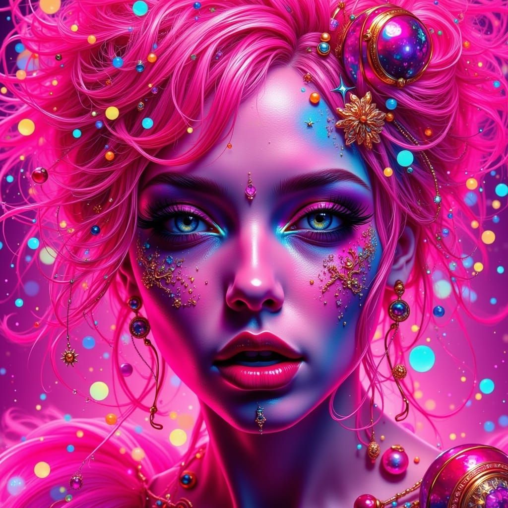 Surreal Cyberpunk Goddess Radiates Bright Pink Glow