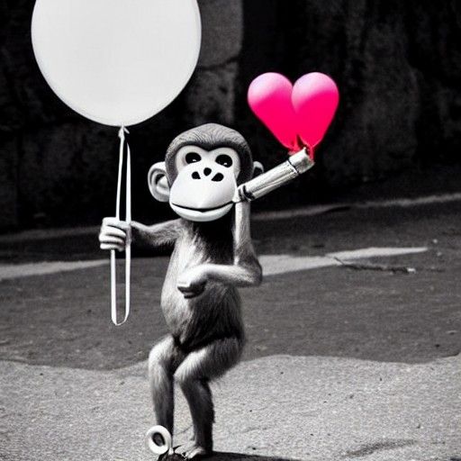 Monkey on Unicycle Smoking Cigarette Holding Balloon