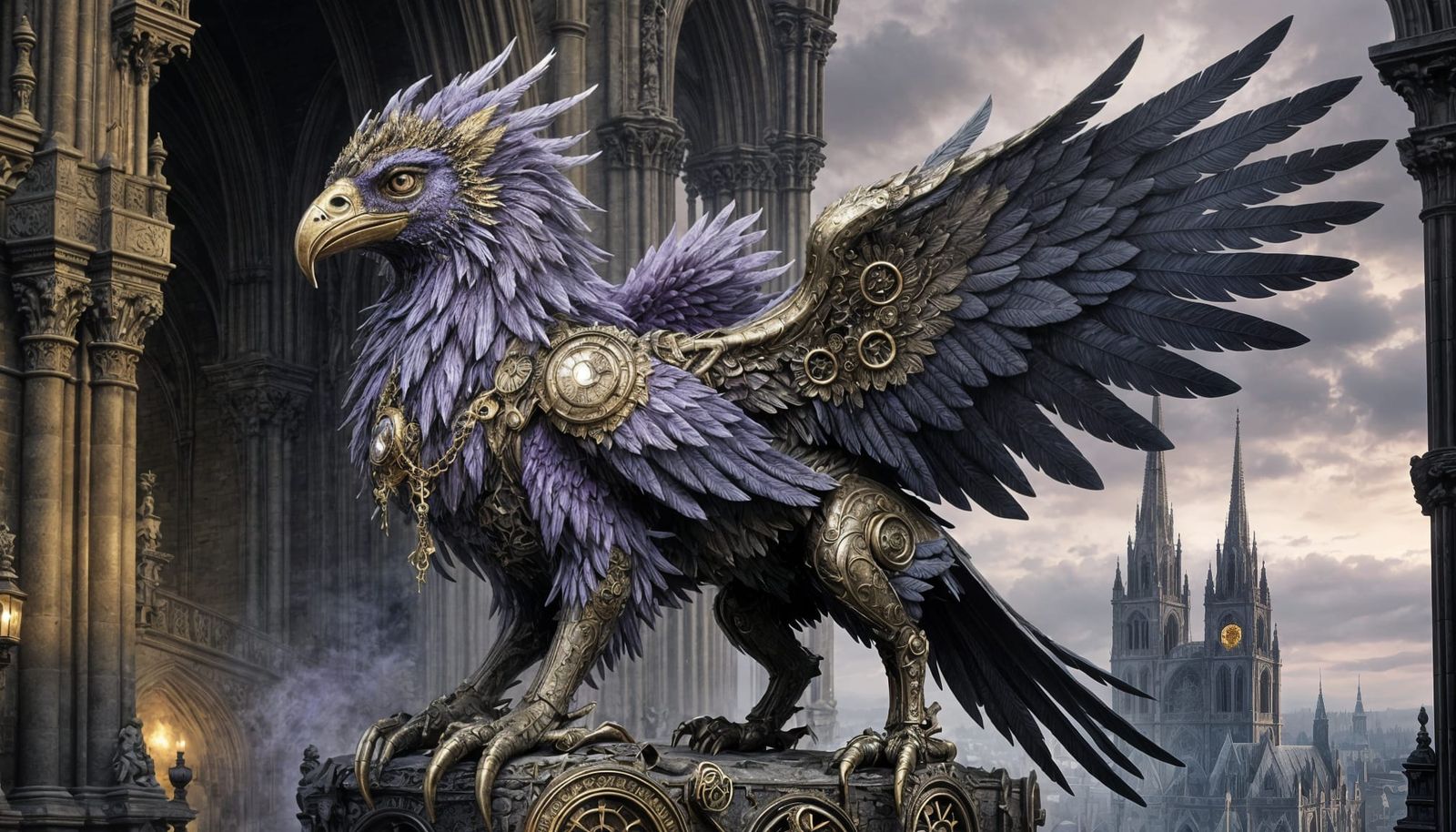 Amethyst Crystal Griffin in Steampunk City