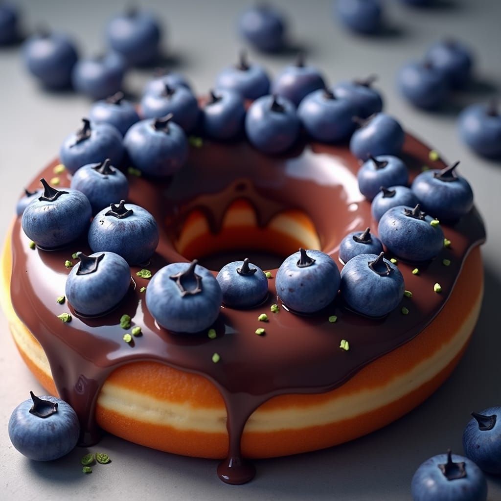 Blueberry Chocolate Donut in Hyperrealistic Style