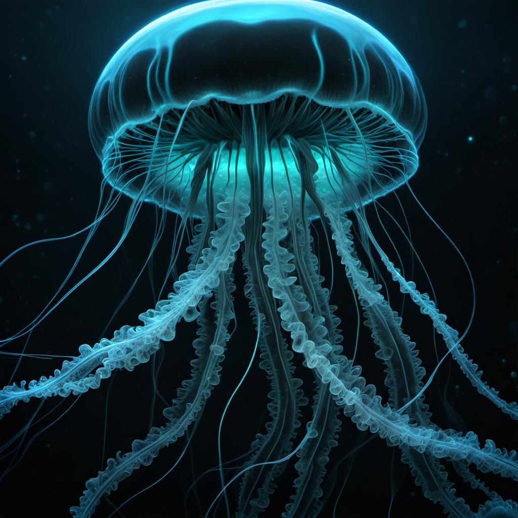 Bioluminescent Jellyfish in Dark Goth Fantasycore Style