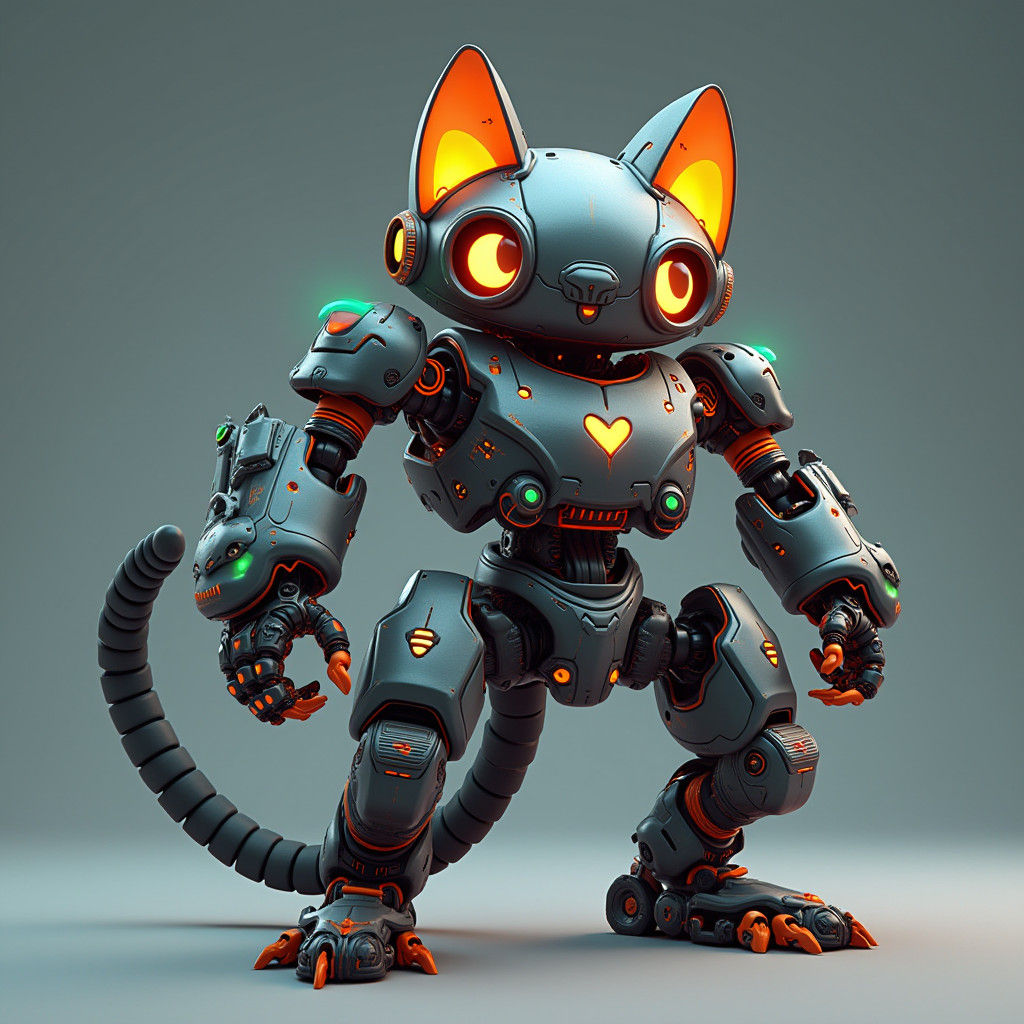 Anime Cat Robot in Asymmetrical Grid