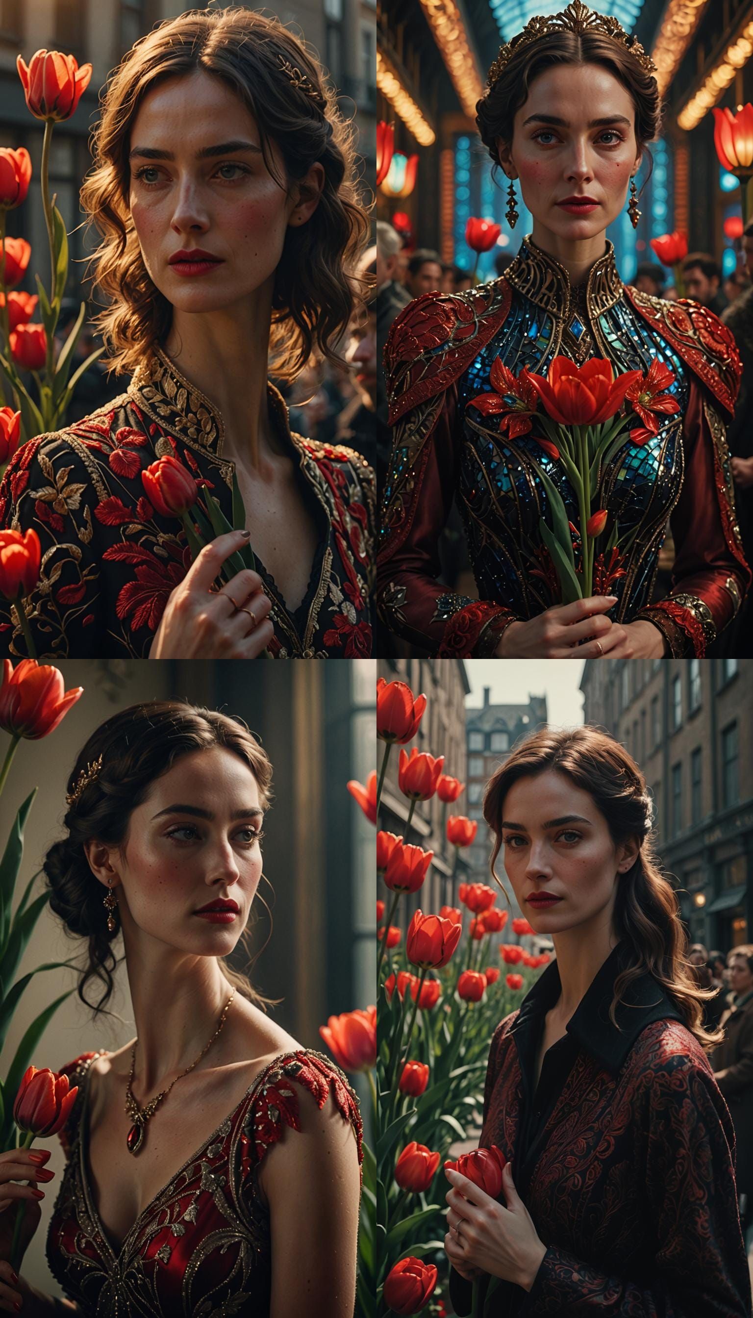 Elegant Woman with Tulip in Cinematic Film Still
