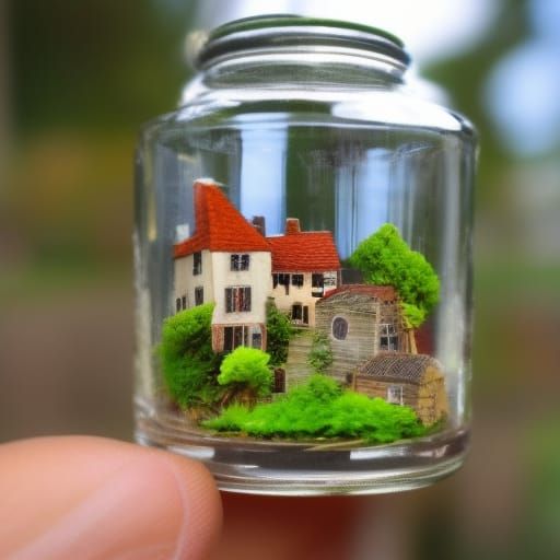 Tiny Village Protected in Glass Jar