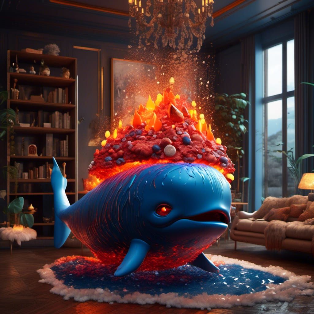 Adorable Lava Blue Whale in Hyperrealistic CGI Style